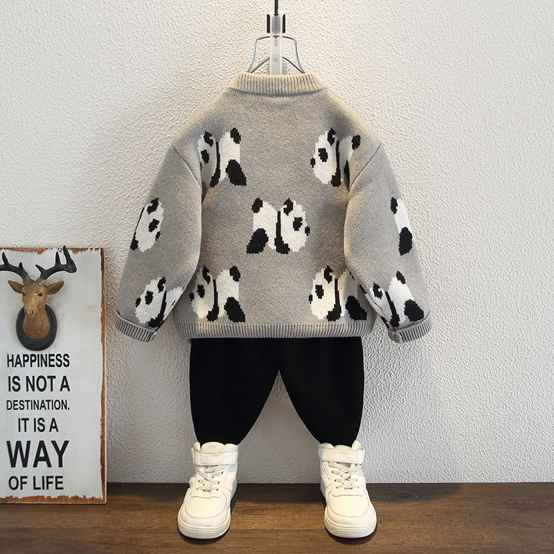6485 suéter de punto para niños 2025 nueva ropa de otoño e invierno suéter de cuello redondo de dibujos animados para bebés marea de lana gruesa para niños