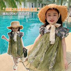 Little Girl Wisteria Net Dress 2024 Summer New Fashion Trendy Kids Girls Baby Sleeveless Princess Dress