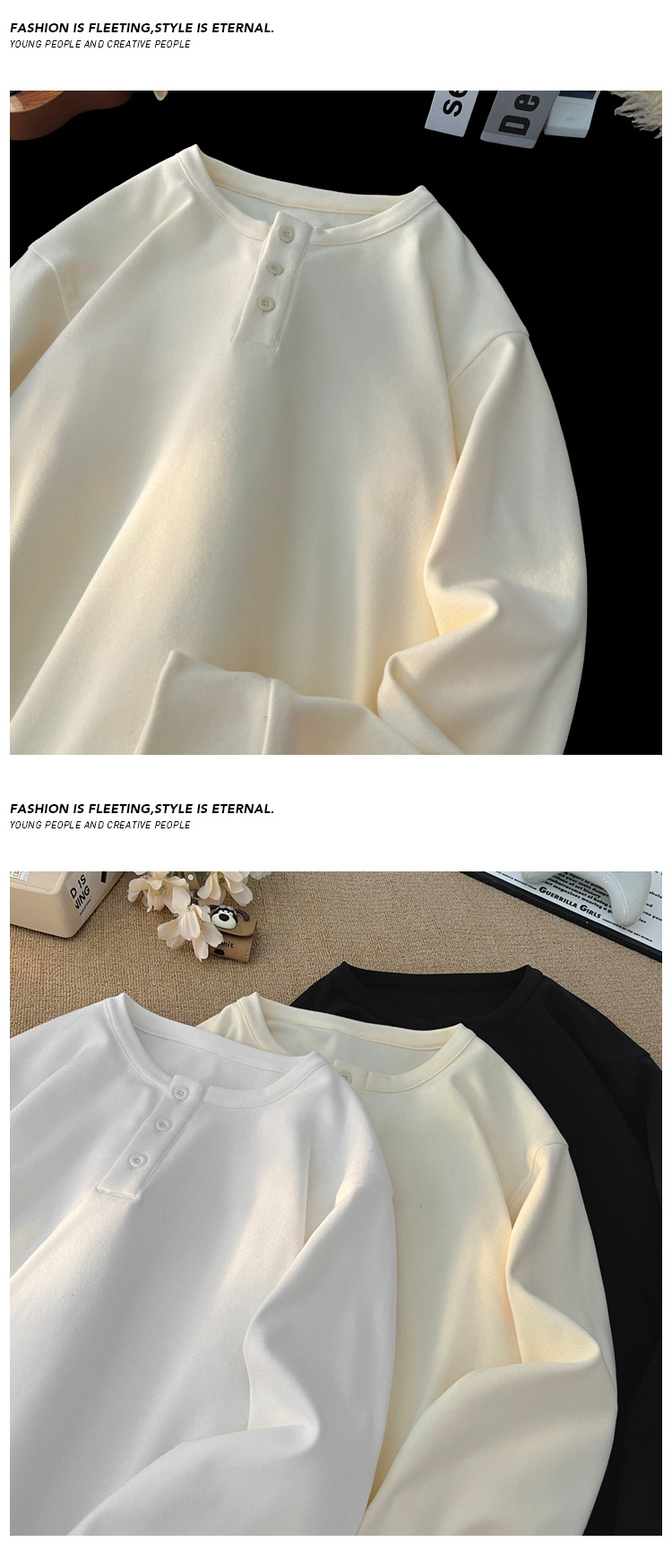 Men's Henley Long Sleeve Sweatshirt Waffle Knit Autumn Style_voghion.com
