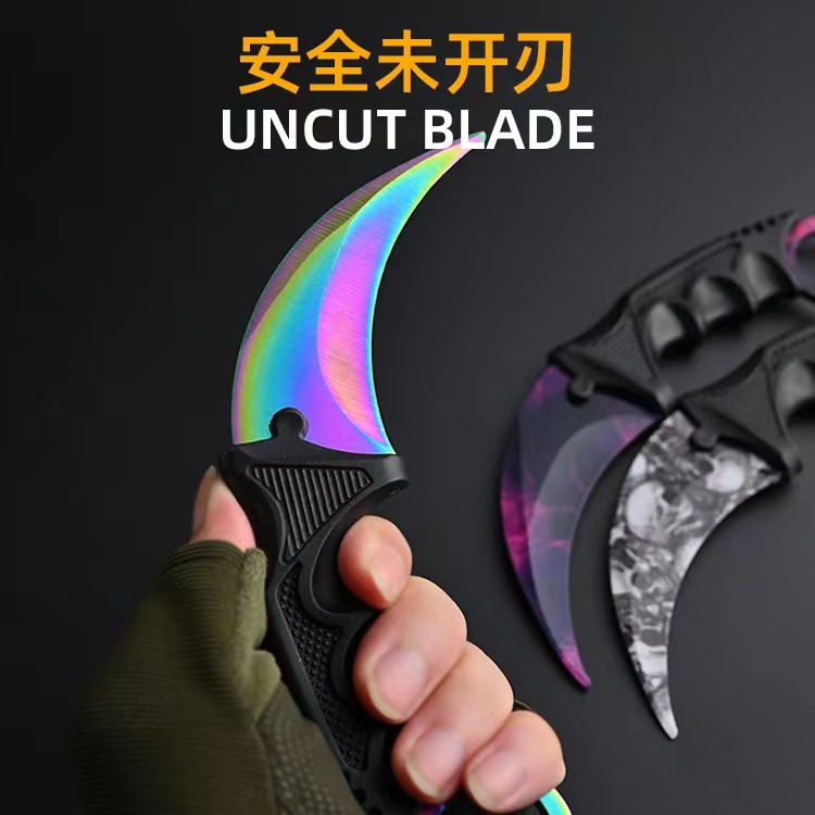 工厂现货加厚款CSGO游戏爪刀高硬度彩钛钢弯刀户外刀具锋利游戏爪