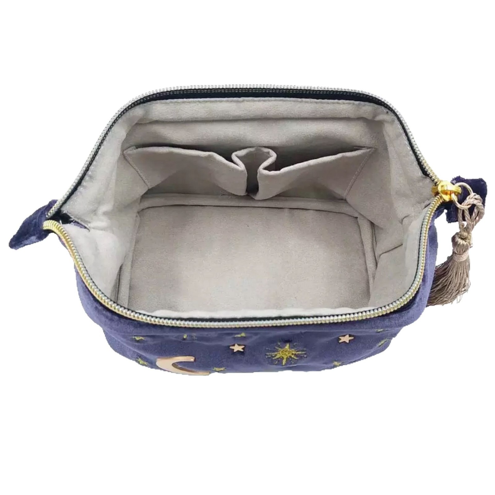 En stock de gran capacidad lindo japonés estrella Luna bordado terciopelo borla bolsa de cosméticos bolsa de almacenamiento conveniente para mujer