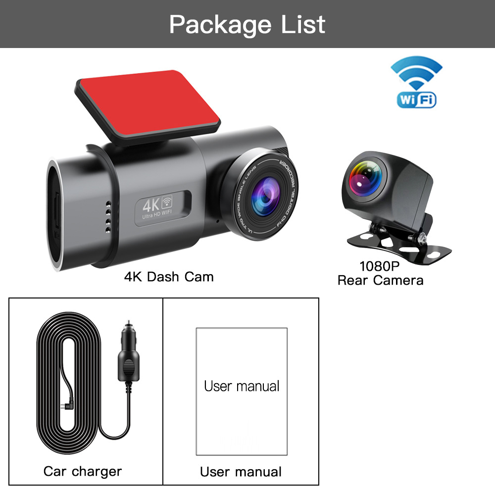 Amazon 309 Wholesale Yizhi 4K Dual-Lens Dash Cam High-Definition Ultra-Wide-Angle Night Vision Wifi Front and Rear Dual Camera