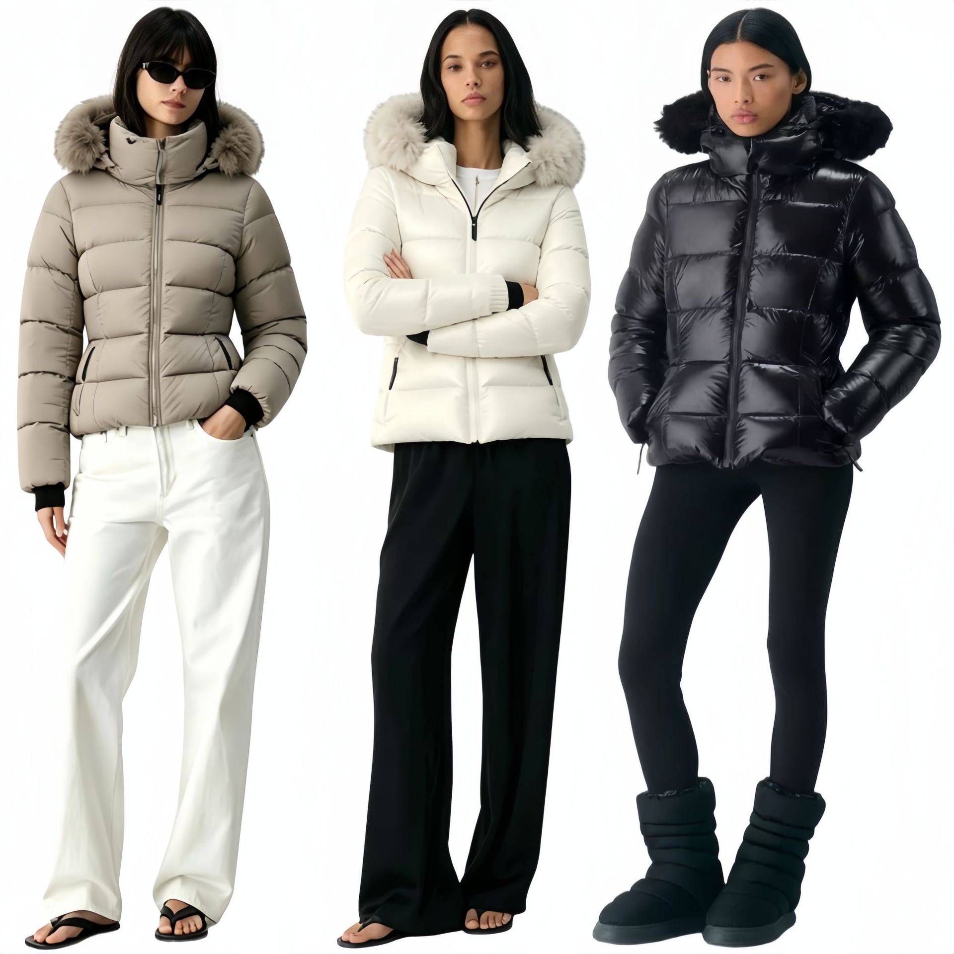 Aritzia New Winter Goose Down Jacket with Hooded Fur Collar Zipper, Warm Commuter Puffer Jacket for Women