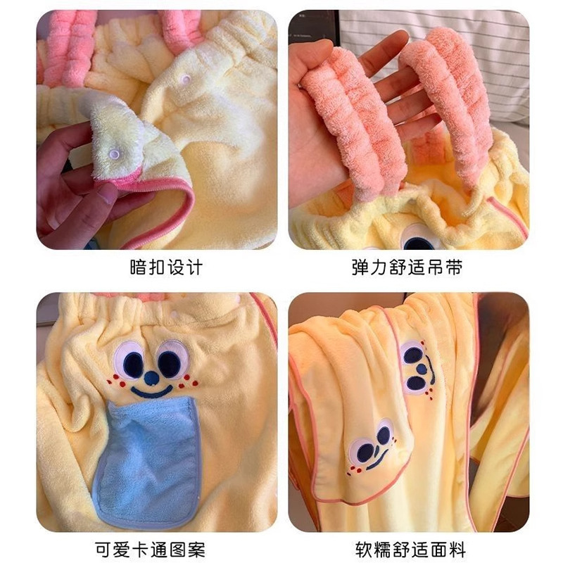 かわいいバスタオル、バスローブ、ウェアラブル速乾バススカート、女性用全身ラップ、家庭用タオル、ヘアドライキャップ、寮3点セット|undefined