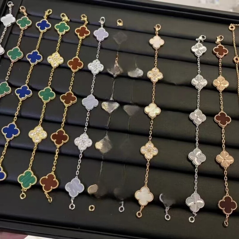 15mm Four-Leaf Clover Bracelet with Diamonds for Women 18K Rose Gold White Mother-Of-Pearl Carnelian Live Broadcast Cross-Border Dropshipping