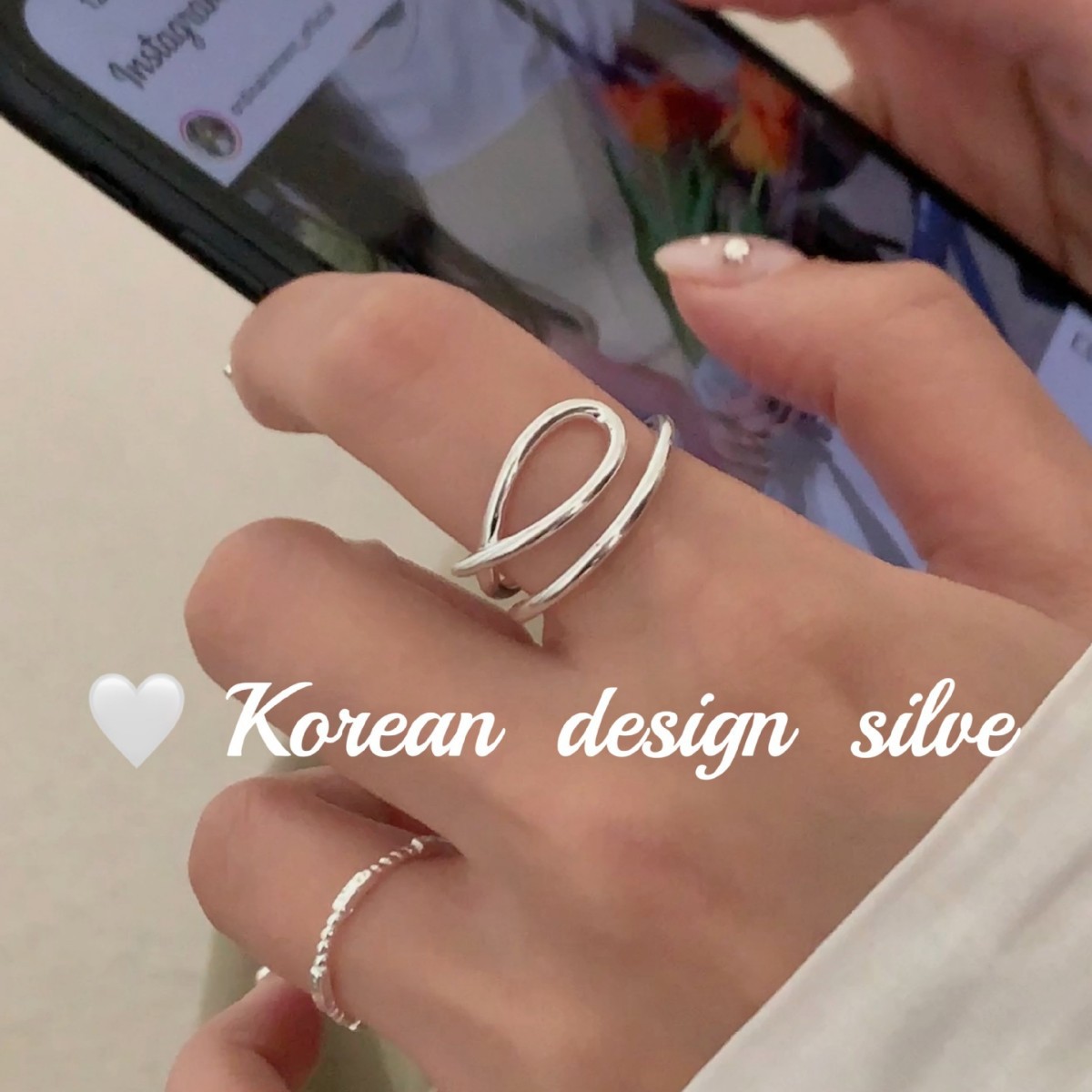 韓版ins風簡約飾品 925純銀指環水滴鏤空開口戒指開口疊戴女個性