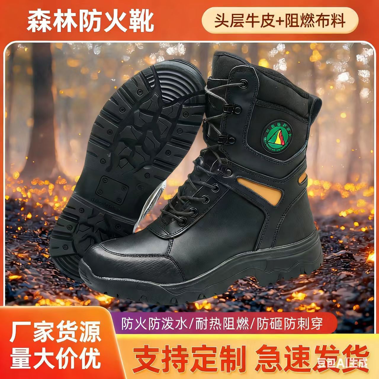 消防靴灭火作战防护靴消防防火抢险救援消防鞋爬绳训练鞋防水防滑