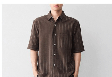 Áo sơ mi nam ngắn tay sọc cotton thoáng mát — màu xanh nhạt chi tiết 14