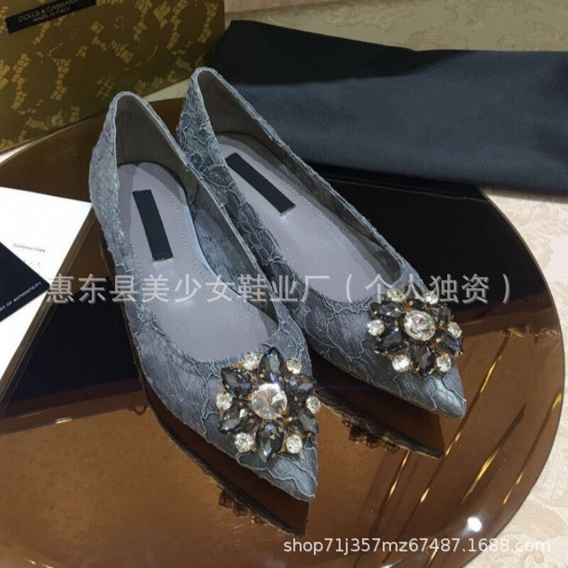 本革アウトソール DG レースポインテッドトゥハイヒールメッシュ通気性ラインストーンフラットヒール黒の結婚式の靴大きいサイズ|undefined