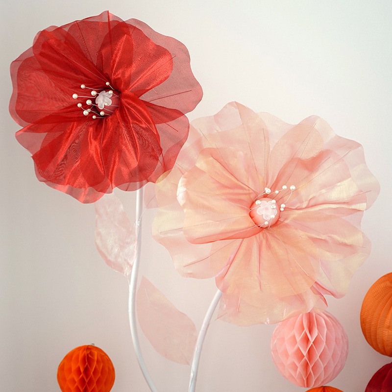 Wedding celebration silk flowers handmade paper flower mesh flowers window display props chiffon flowers scene arrangement wedding entrance flowers