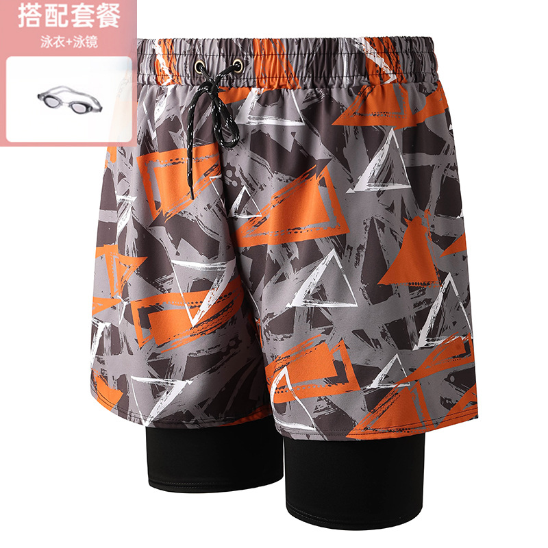 Orange gray 001-3 men's swimming trunks with goggles