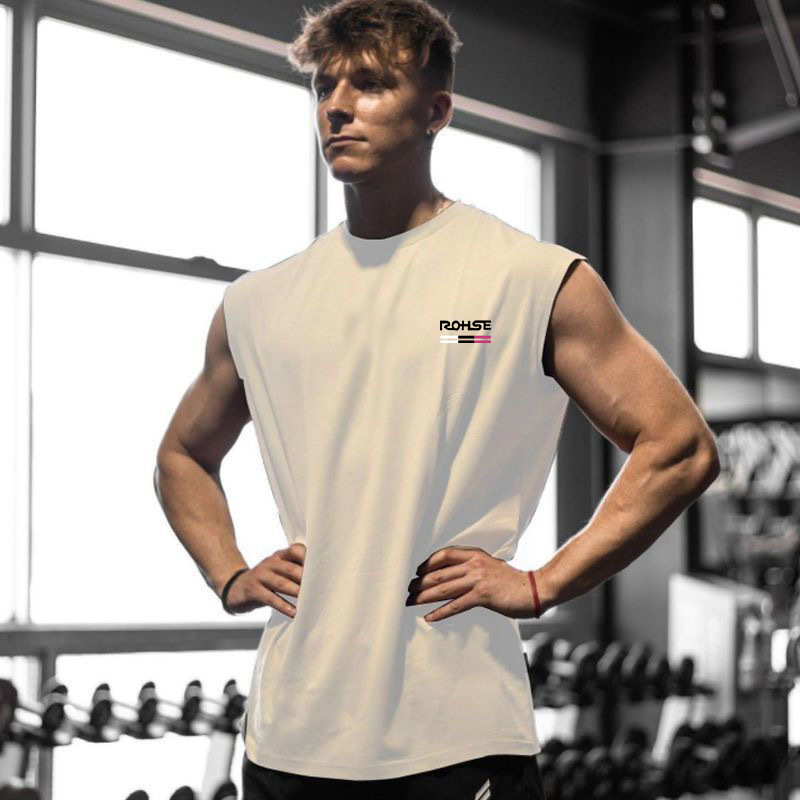 2026 moda camiseta sin mangas hombro camiseta de cuello redondo chaleco deportivo de hombro grande hombre entrenamiento relajado rápido secado