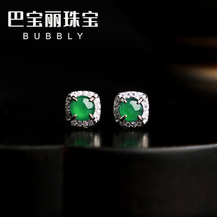 BARBELI Jewelry Natural A Goods Jade Yang Green Egg Face Earrings Ice Jade S925 Silver Set Women's Earrings Free Shipping