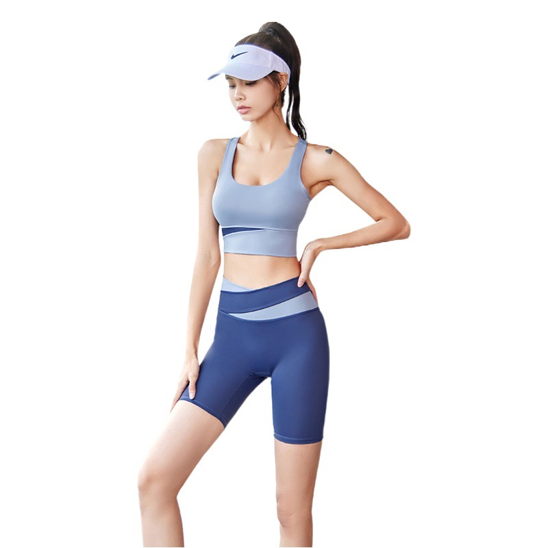 Juyitang traje a juego de colores traje de color en contraste transpirable desnudo cintura alta levantamiento de caderas medias deportivas traje deportivo