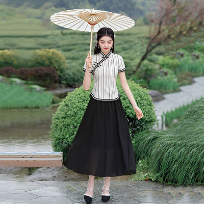 2022 summer new pattern Cotton and hemp have more cash than can be accounted for fresh cheongsam suit temperament Pastoral wind Improvement cheongsam Two piece set