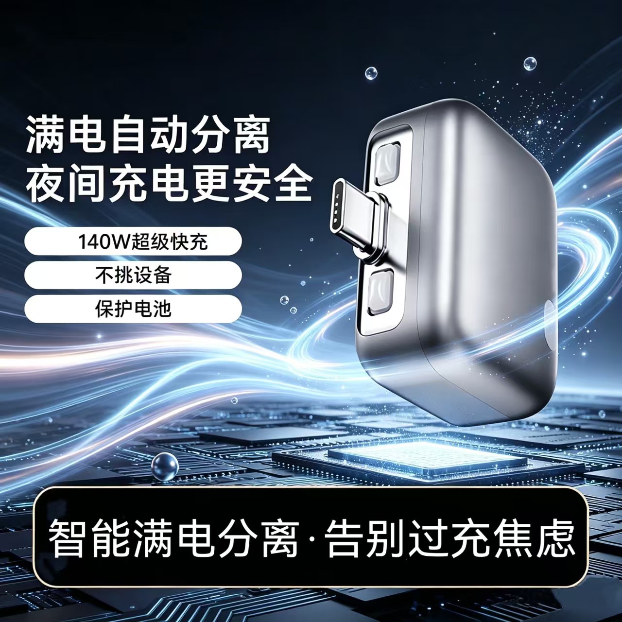 智能满电分离器140W跨境爆款AI识别自动断电拔出适用苹果华为手机