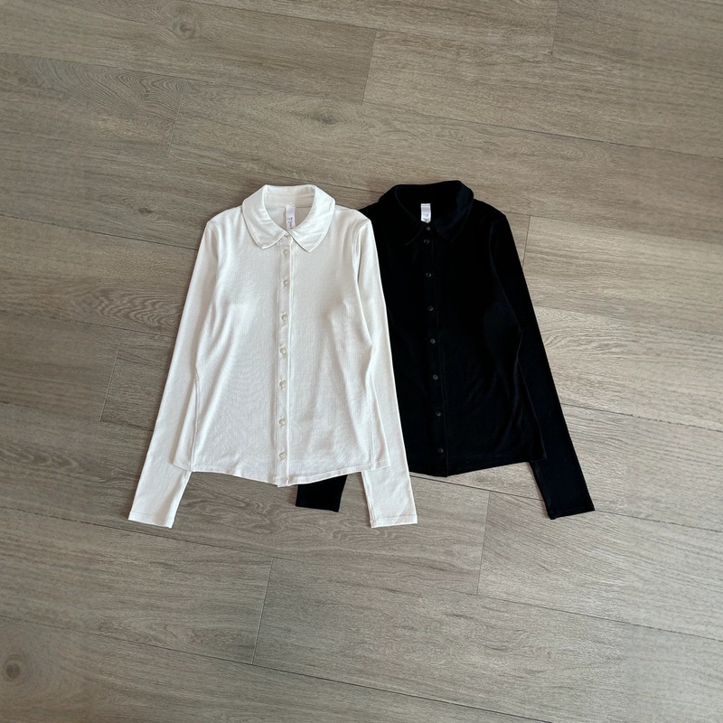 Classic and popular Henry collar ribbed long-sleeve shirt, new slim-fit Henry long-sleeve shirt for women, four-way stretch ribbed fabric, slimming effect Classic and popular Henry collar ribbed long-sleeve shirt, new slim-fit Henry long-sleeve shirt for women, four-way stretch ribbed fabric, slimming effect