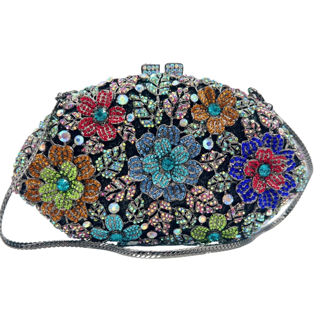 Bolsa de piedra hueca flor con diamantes bolsa de cena bolsa de mano bolsa de cena vestido de diamantes colorido cheongsam bolsa de mujer