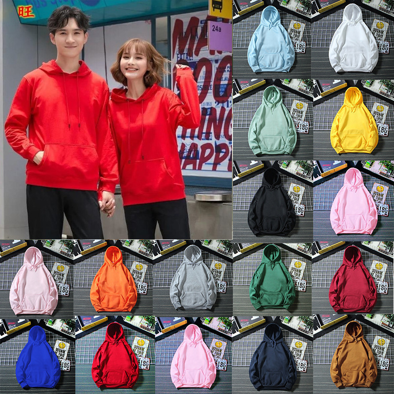 Cross-border Autumn and Winter Fleece Light Plate Korean Style Loose Unisex Sweatshirt Solid Color Loose Student Hooded Sweatshirt