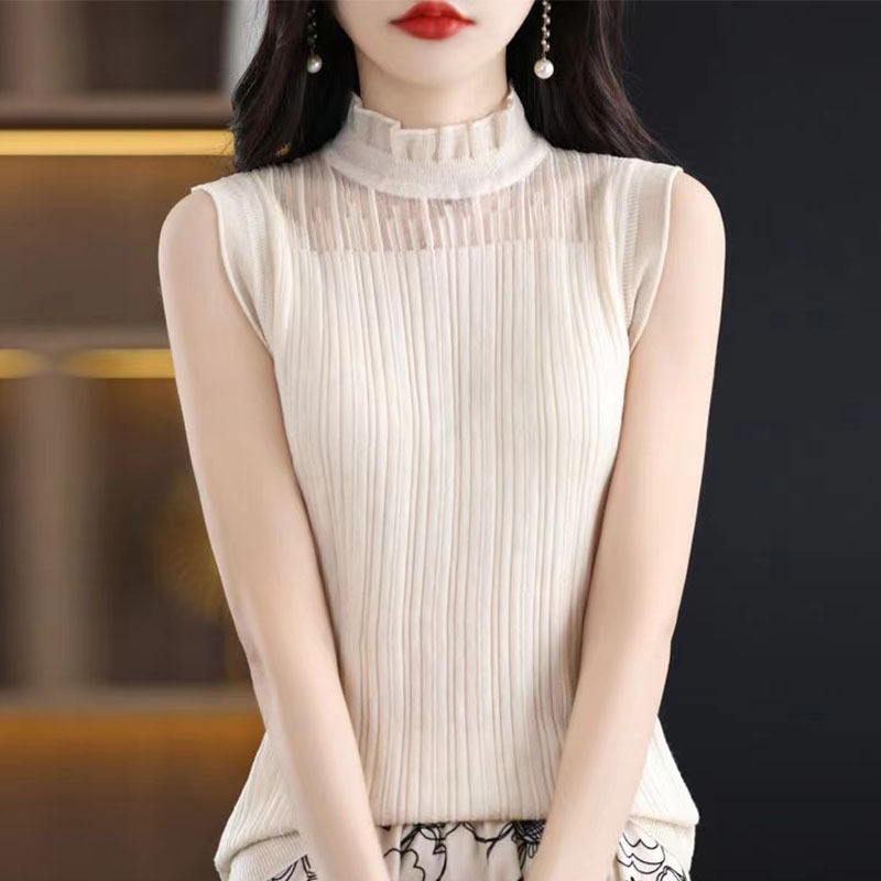 春秋新款性感吊带背心女内搭木耳边蕾丝无袖上衣镂空外穿打底衫女