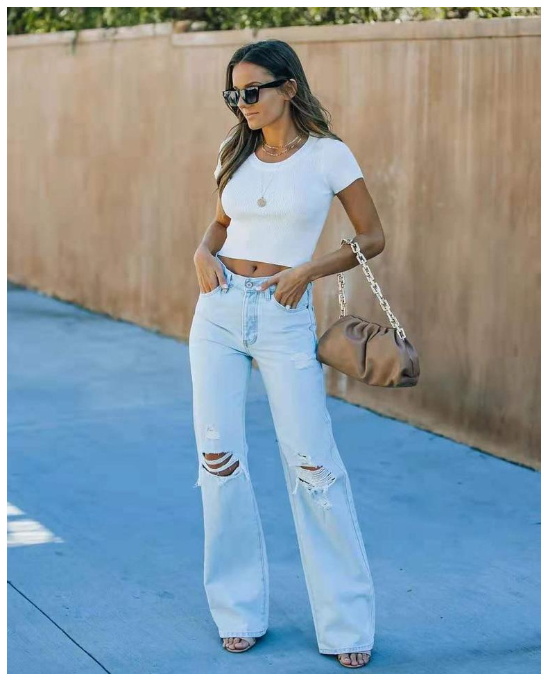 Casual Ripped Straight Wash Jeans NSJRM72193