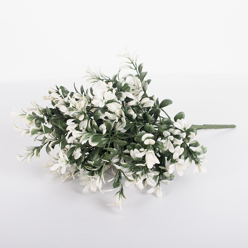 Plantas verdes falsas, decoración de paredes, hojas de plantas de simulación, arreglos florales de pared de fondo, 7 cabezas, lavanda de perilla