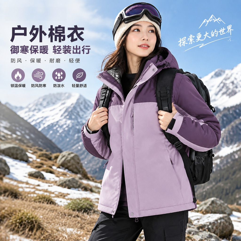 2026 Autumn/Winter New Outdoor Hiking Cotton Jacket, Graphene Insulated Windproof Hooded Commuter Cotton Coat for Men and Women