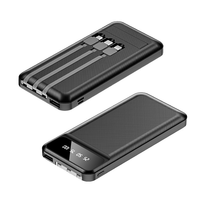 10000 mAh de gran capacidad con cable de carga delgado portátil fuente de alimentación móvil al aire libre general