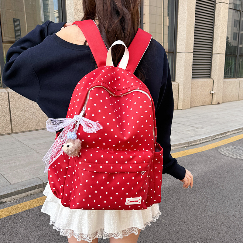 日本の小さな新鮮なスクールバッグ女子大生ファッション水玉模様のコンピュータバックパック軽量大容量中学生バックパック|undefined