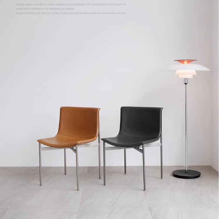 Italian-Style Light Luxury Dining Chair, Modern Minimalist Home Chair, High-End Minimalist Dining Table and Chair, Designer Stainless Steel Chair