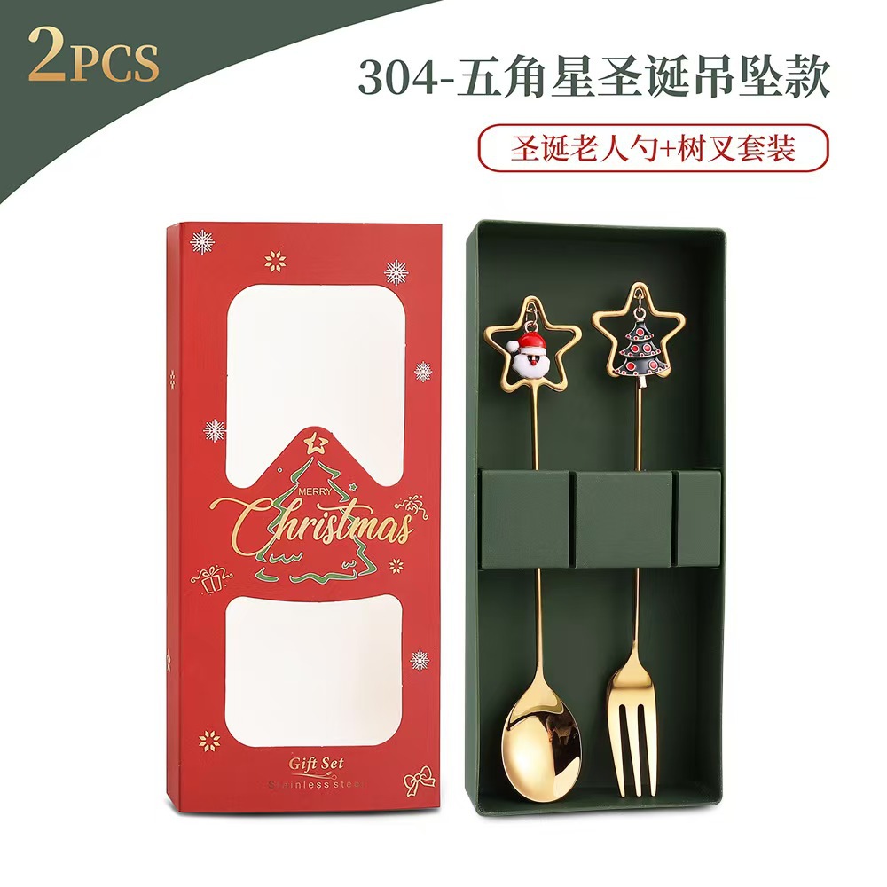 Cuchilleras de acero inoxidable transfronterizas muñecas de Navidad cucharas y tenedores juegos de regalo de café cucharas de postre horquilla de fruta pastel image 33
