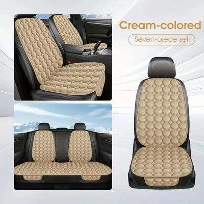Winter Car Seat Cushion, Plush and Thickened, Non-Slip Three-Piece Set, Universal for All Seasons, Breathable Single-Piece Seat Cushion, Rear Seat Cover (Seat cushion, seat cover) - warm-rice-square-mat1