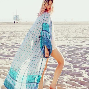 Wholesale positioning flower beach wear cross-border direct supply chiffon printed blouse new sun protection shirt long cardigan beach protection