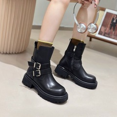增高5㎝~小个子真皮短靴女单靴2025秋新款厚底英伦风马丁靴骑士靴