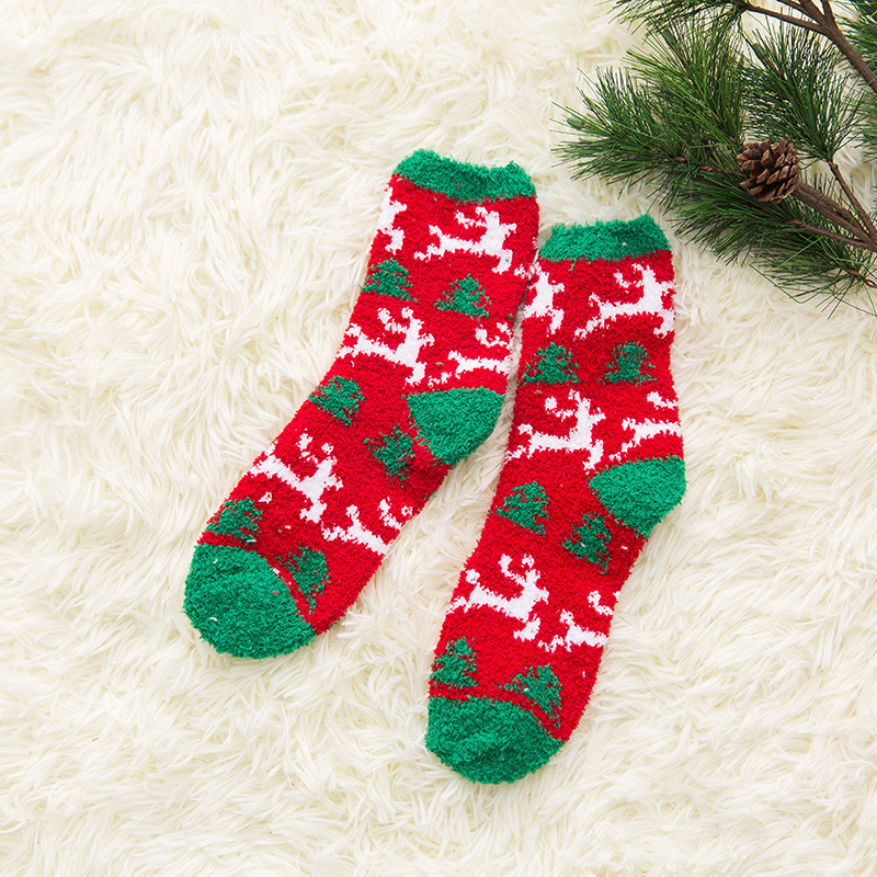 冬の靴下サンゴのベルベットのクリスマスの靴下の子供のサンタクロースの家の保温の床の靴下のヘラジカの漫画の睡眠の靴下|undefined
