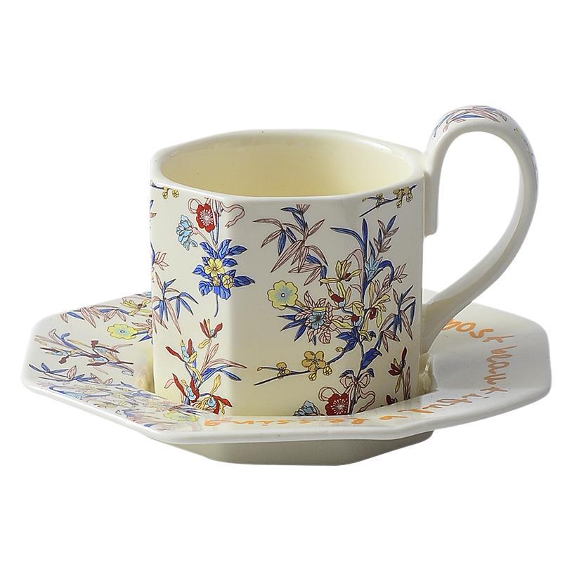 Pequeña flor floral pequeña flor de brocado taza de café platillo tetera estilo pastoral fresco francés una taza un plato regalos