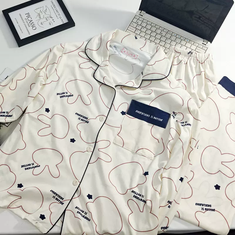 秋冬季长袖开衫睡衣女现代简约风卡通女士大码舒适家居服春秋套装