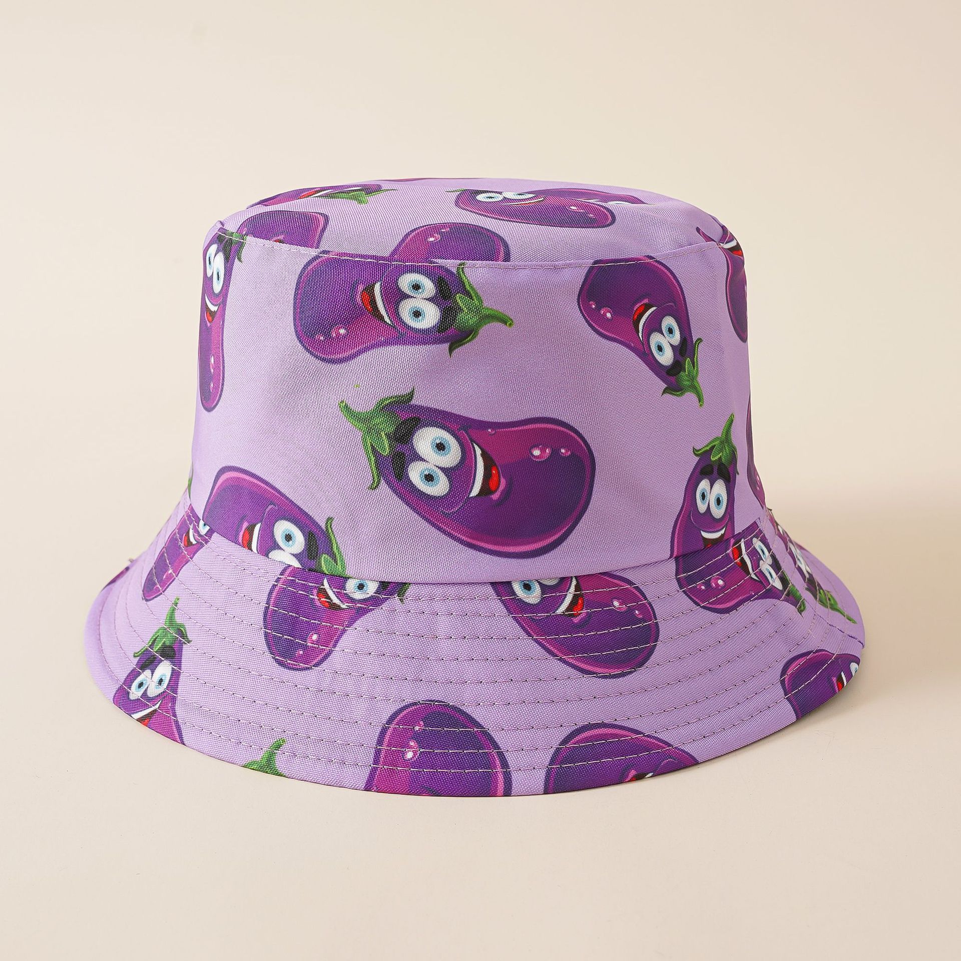 Sombrero de pescador vegetal berenjena patrón sombrero de moda de doble cara de desgaste creativo europeo y americano cuenca sombrero cubierta cara transpirable sombrero de dibujos animados