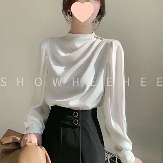 衬衫女设计感小众复古港风衬衣缎面醋酸职业洋气时尚立领上衣春秋