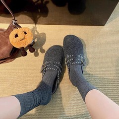 葡萄妈studiolee 保暖扣带厚底毛呢勃肯毛毛鞋包头拖鞋外穿女秋冬