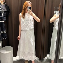 ZA外贸批发2025 文艺清新刺绣无袖罩衫上衣5598044 半身裙5598042