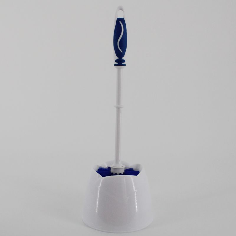 Direct Supply Toilet Brush Set with Plastic Base, Long Handle Cleaning Brush for Bathroom, Portable Storage, Rust-Proof