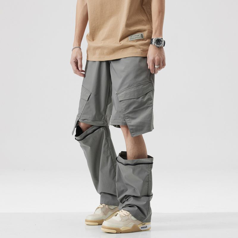 Spring and Summer new# detachable zipper functional style overalls men's multi-pocket stitching design men's pants