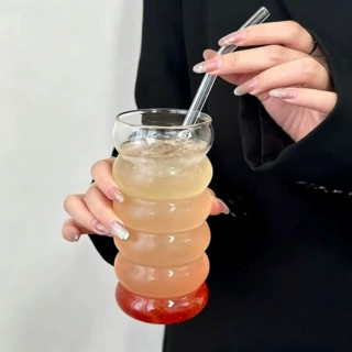 网红创意圈圈水杯带盖带吸管冷饮杯高颜值家用果汁咖啡饮水杯批发