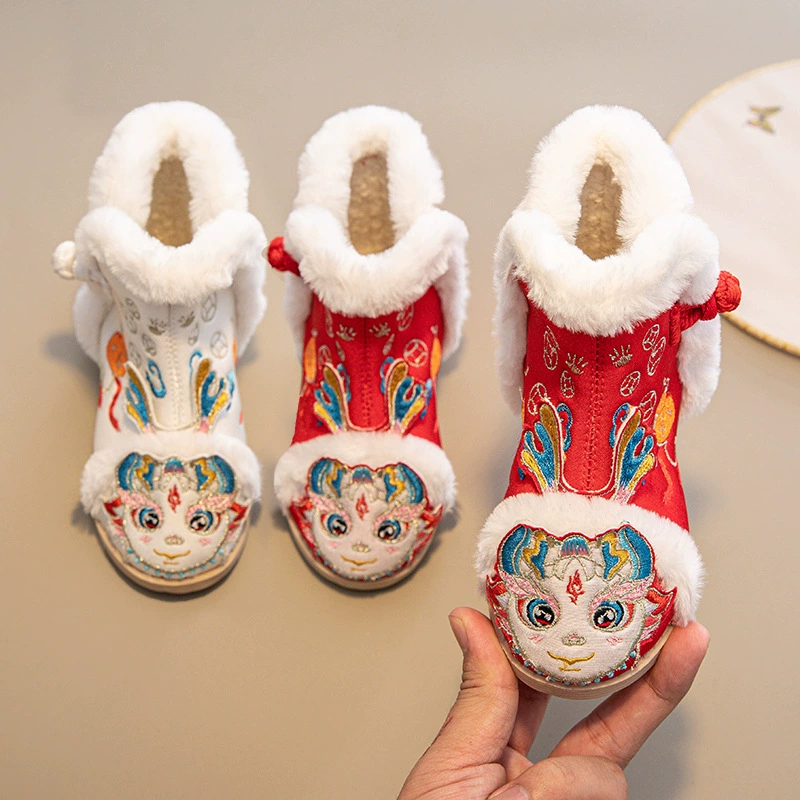 Обувь для девочек Hanfu ботинки старинные ботинки детские вышитые ботинки детские костюмы зимние хлопчатобумажные ботинки национальный стиль с конской юбкой