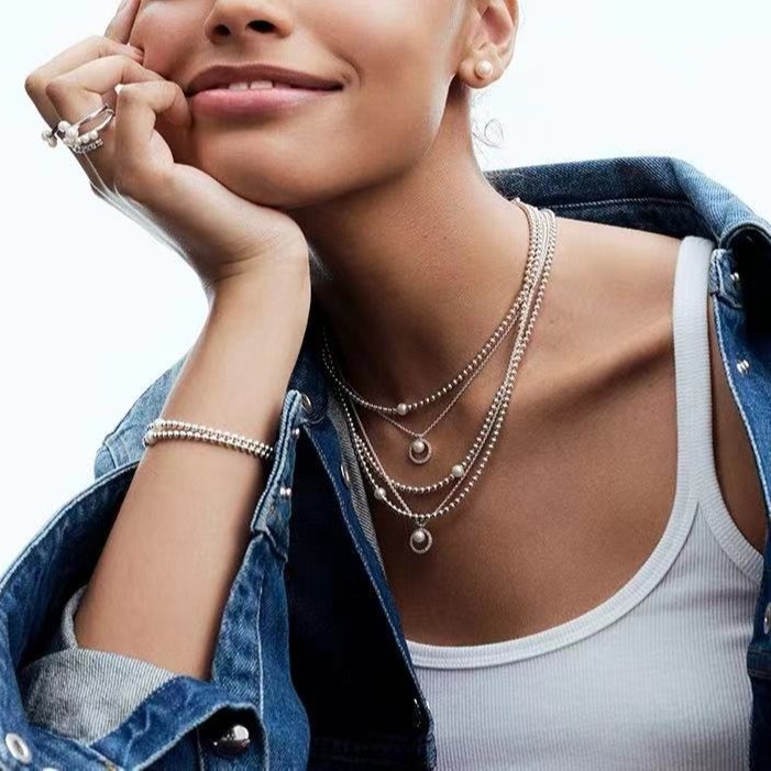 Großhandel Schmuck Moderner Stil Geometrisch Kupfer Versilbert Überzug Armbänder Halskette Kugelkette display picture 1