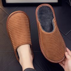Korean style fabric couple winter indoor floor home soft bottom cotton slippers for women in winter household anti-slip cotton slippers for men