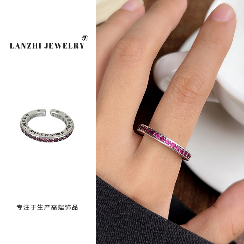 Lan Zhi 925 anillo de plata esterlina personalidad punk exagerado diseño joyería hip hop anillo abierto no desvanecimiento nicho