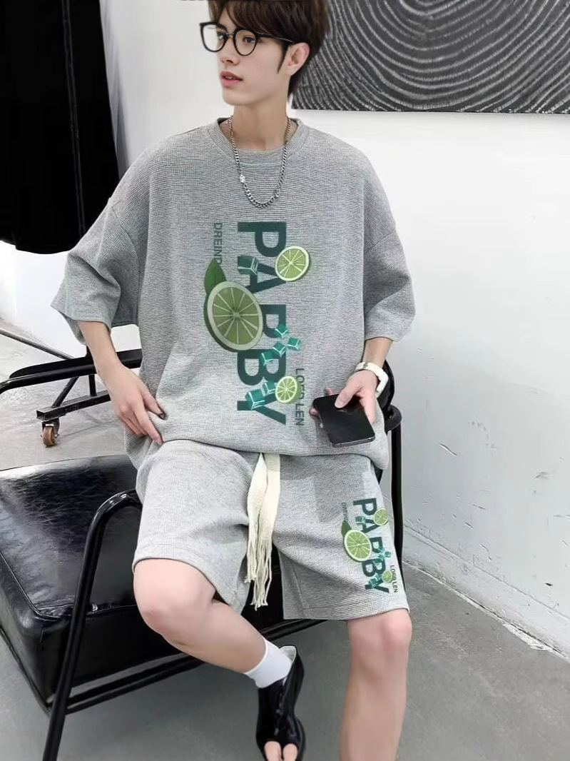 Camisa menos ropa traje de ropa deportiva verano para hombres camiseta de manga corta jersey de baloncesto pantalones cortos casuales de dos piezas tendencia coreana