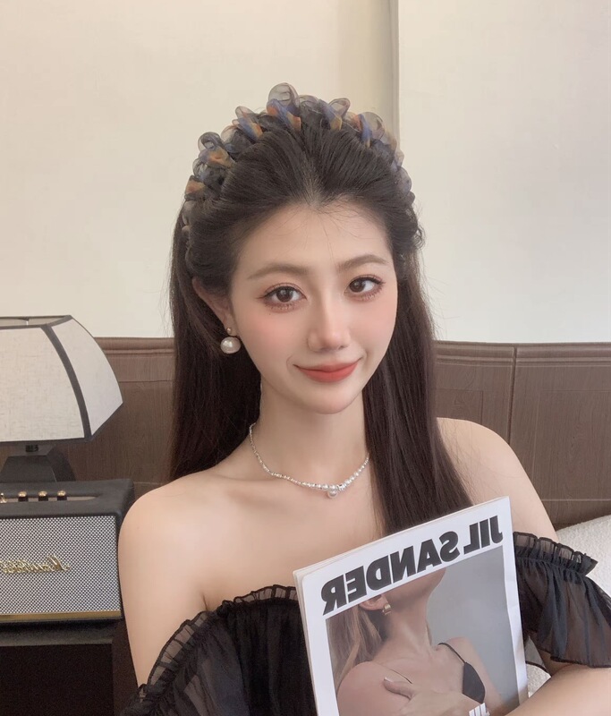 2025 新しい夏の波状歯付きヘッドバンド女性のための高頭蓋高品質グラデーションプリーツメッシュ洗顔帽子|undefined